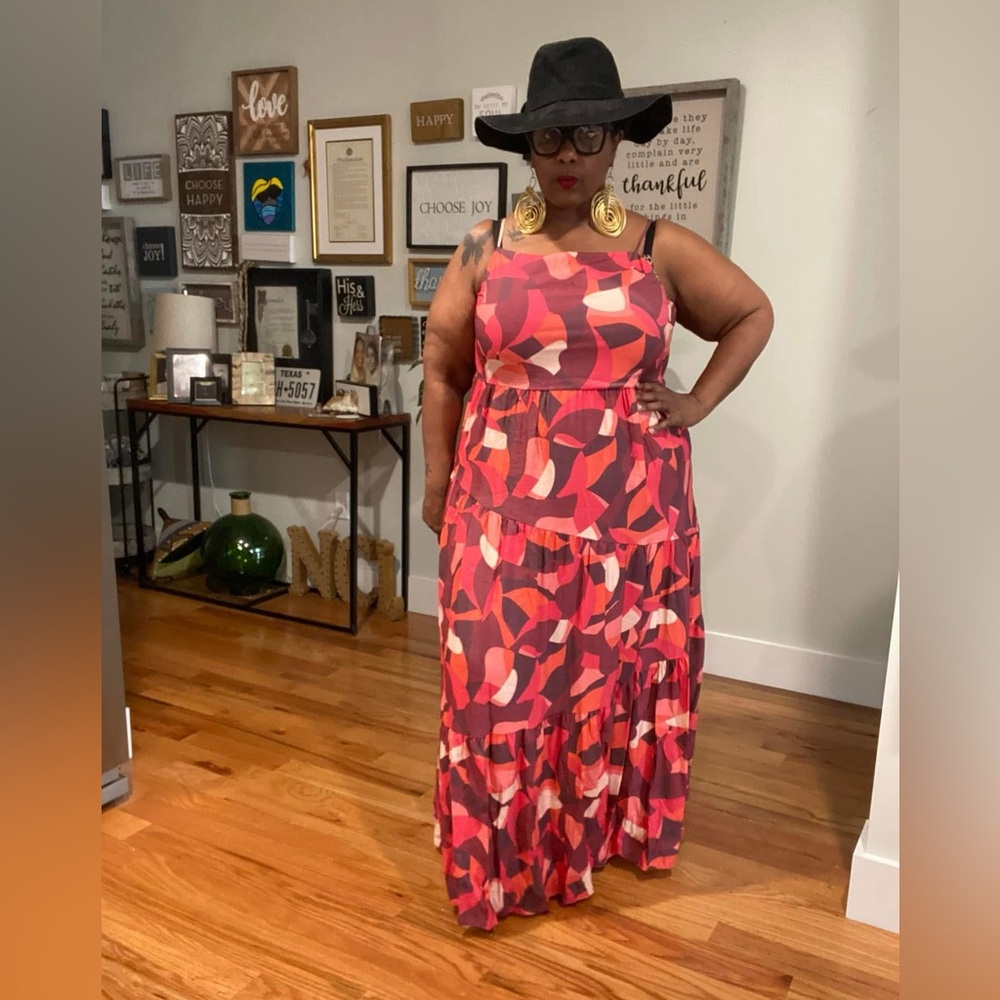 Abstract Red and Pink Maxi Dress